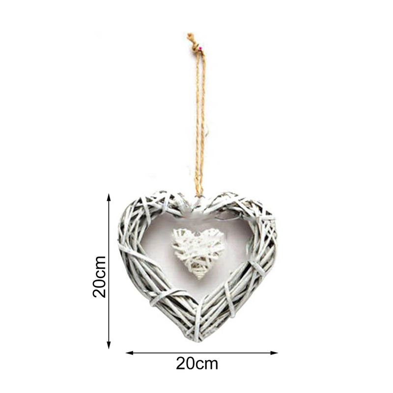 New Chic Wicker Hanging Heart Grey & White Wall Decoration