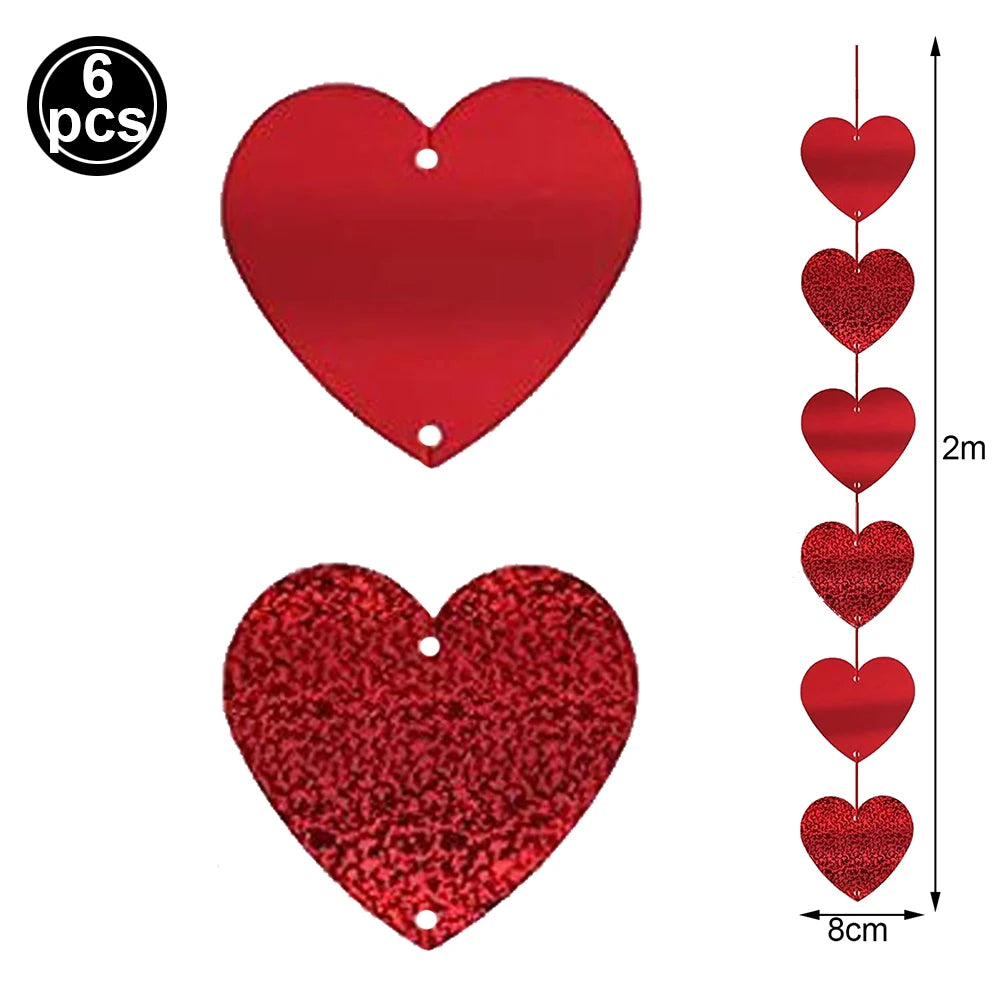 6/12pcs Red Hearts Hanging String Banner Garland