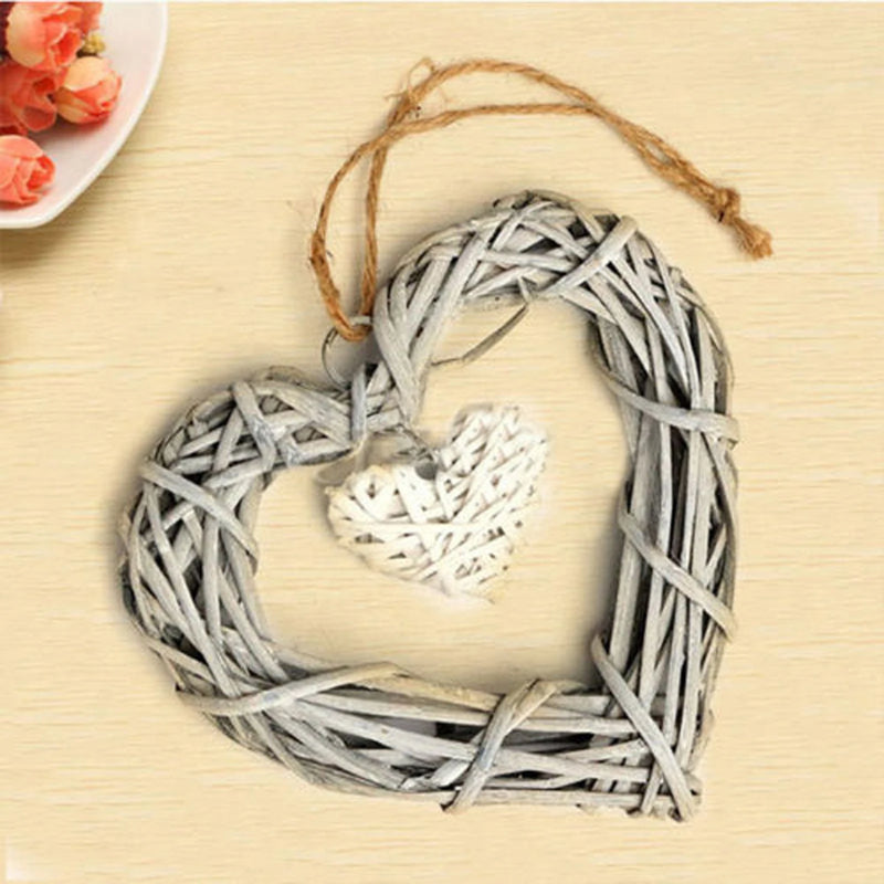 New Chic Wicker Hanging Heart Grey & White Wall Decoration