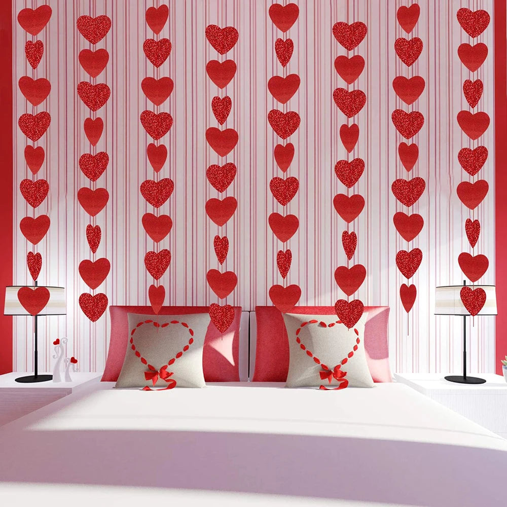 6/12pcs Red Hearts Hanging String Banner Garland