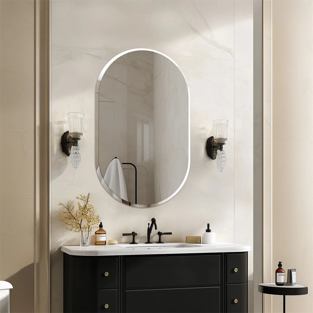 Elegant Frameless Long Oval Bathroom Vanity Mirror