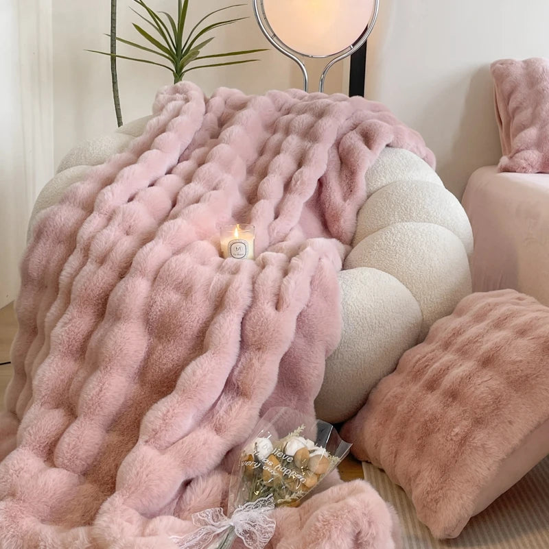 Faux Fur Plush Blanket for Winter Warmth & Style