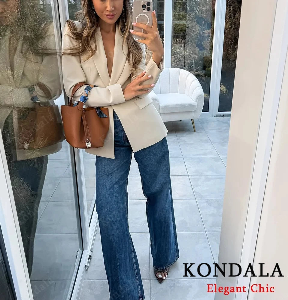 Women's Slim Fit Single Breast Trending Blazer available in Beige or Black