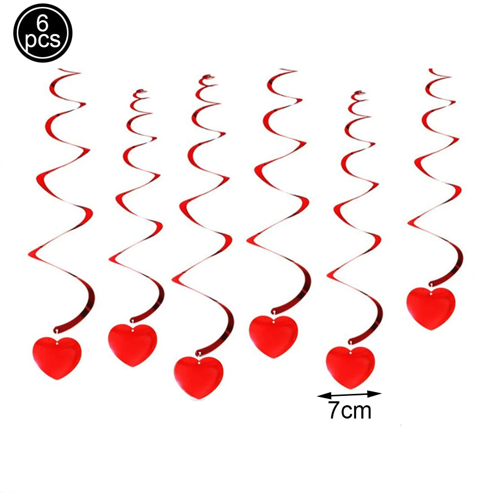6/12pcs Red Hearts Hanging String Banner Garland