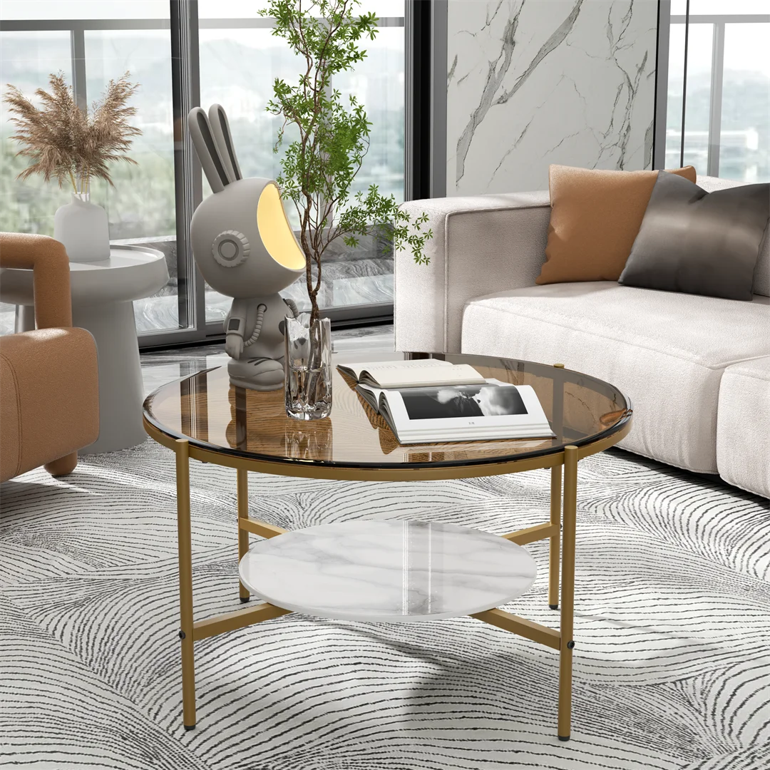 Modern 2-Tier Round Coffee Table in Brown or Black