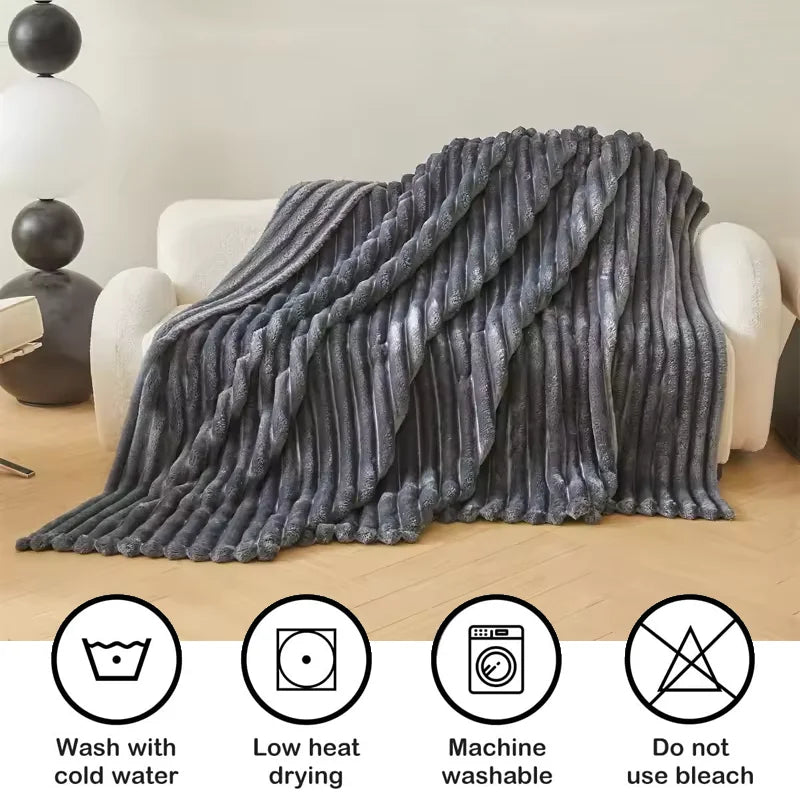 Soft Luxurious Throw Blanket with Decorative Stripes