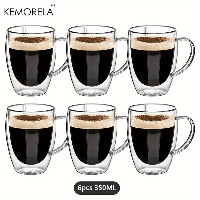 2/4/6PCS 350ML Double Wall Glass Coffee Mug With Handle