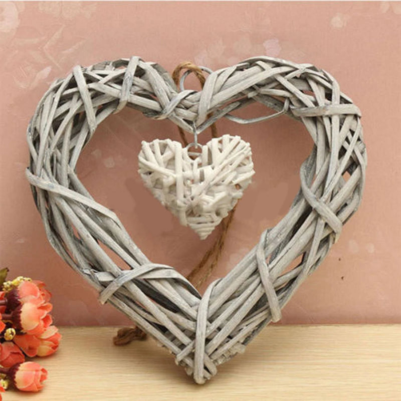 New Chic Wicker Hanging Heart Grey & White Wall Decoration