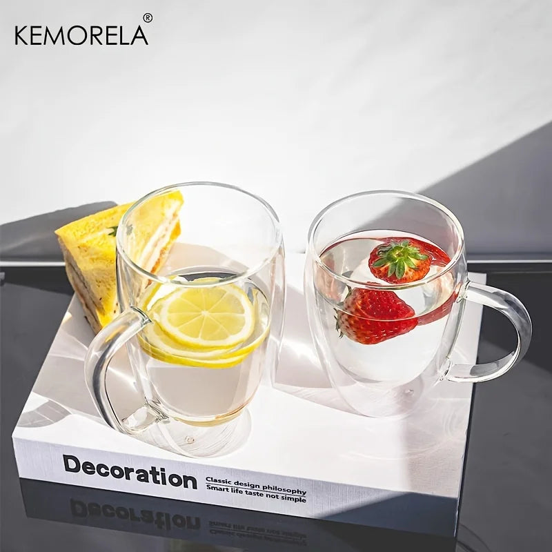 2/4/6PCS 350ML Double Wall Glass Coffee Mug With Handle