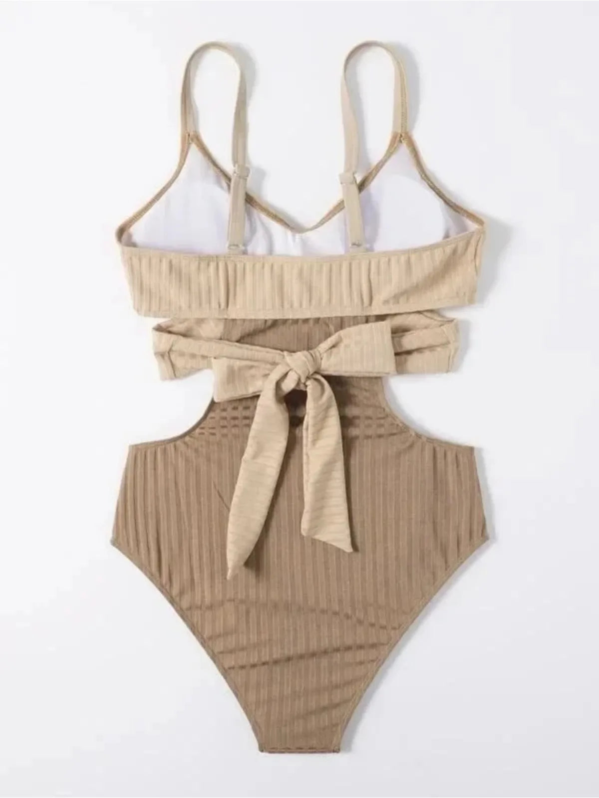 One Piece Women's Cut-Out Glamorous Beach Swimsuit in Cream & Khaki