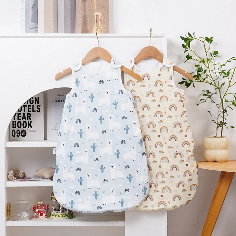 Newborn Baby Sleeping Bag Bamboo Cotton Warm Wearable Winter Print Vest Sleeveless Sleeping Sack