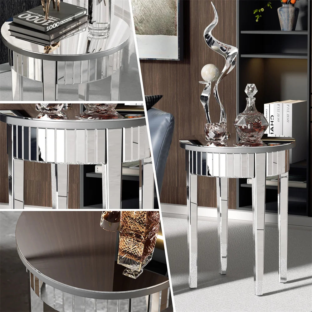 Modern Luxurious Silver Mirrored Side Table
