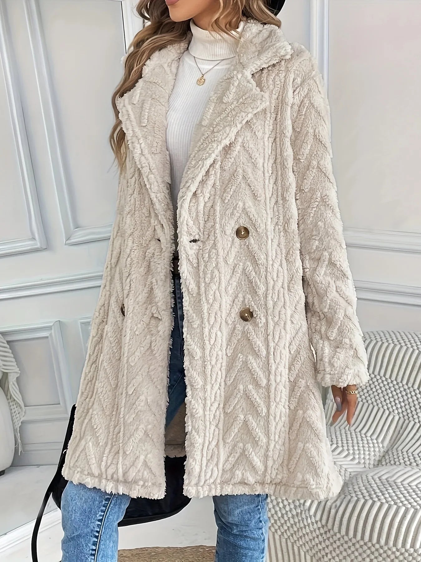 2026 Spring Casual Mid Length Collared Coat in Cream