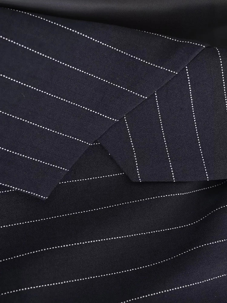 Navy Blue Pinstripe Single Breast Classic Women's Blazer