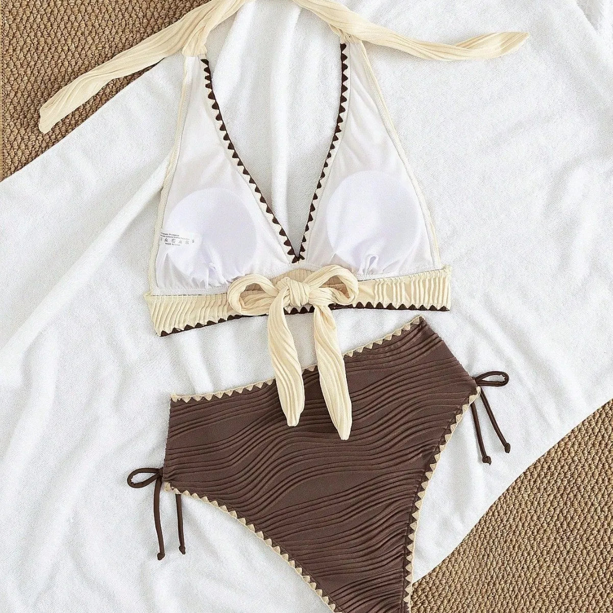 2026 Sexy Khaki Patchwork Two Piece High Waist Bikini Swimwear Set
