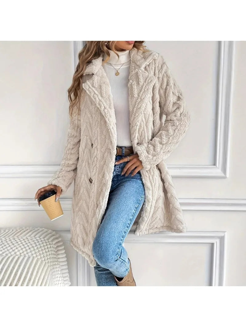 2026 Spring Casual Mid Length Collared Coat in Cream