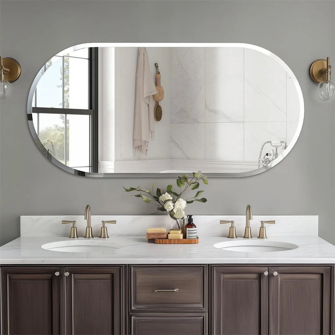 Elegant Frameless Long Oval Bathroom Vanity Mirror