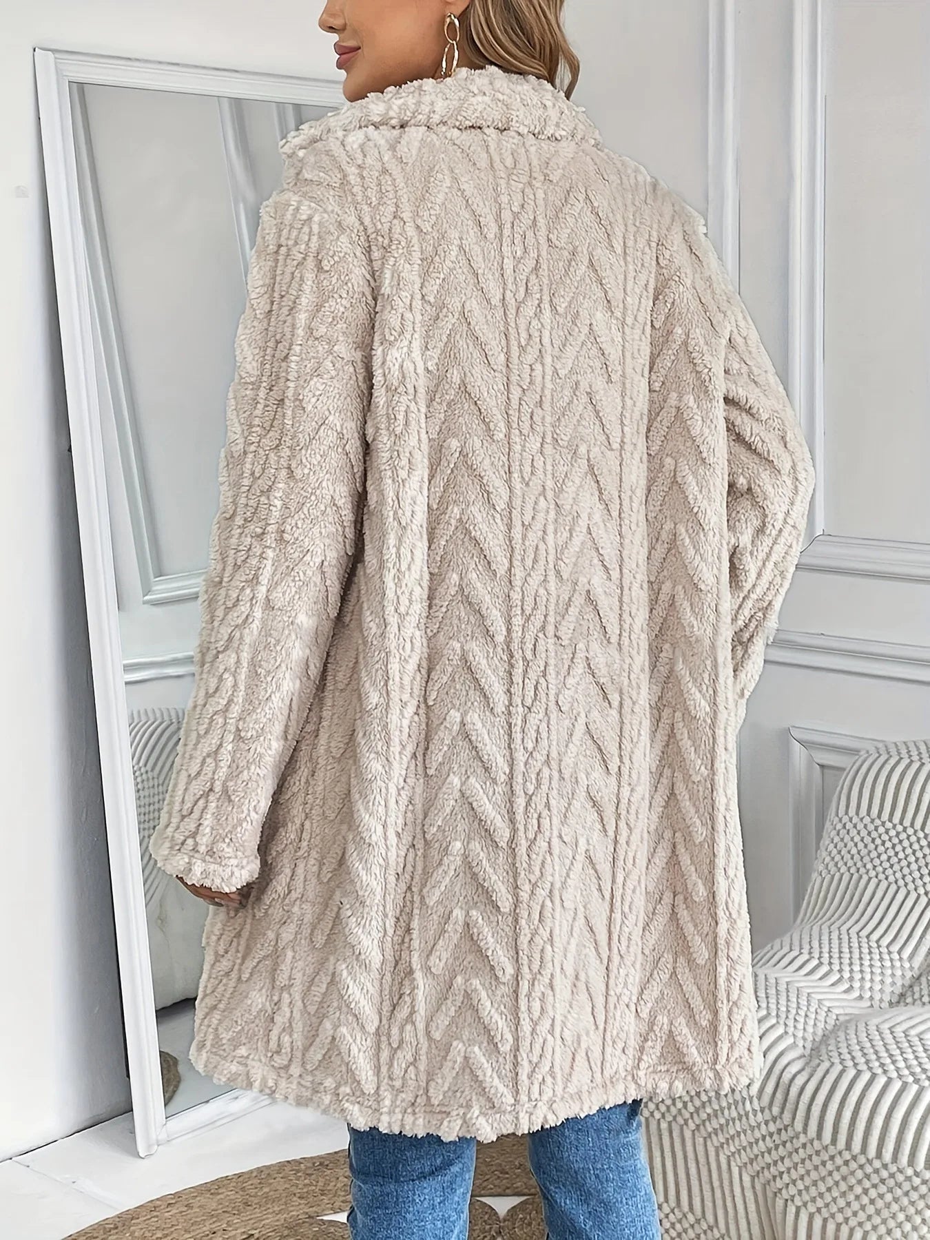 2026 Spring Casual Mid Length Collared Coat in Cream