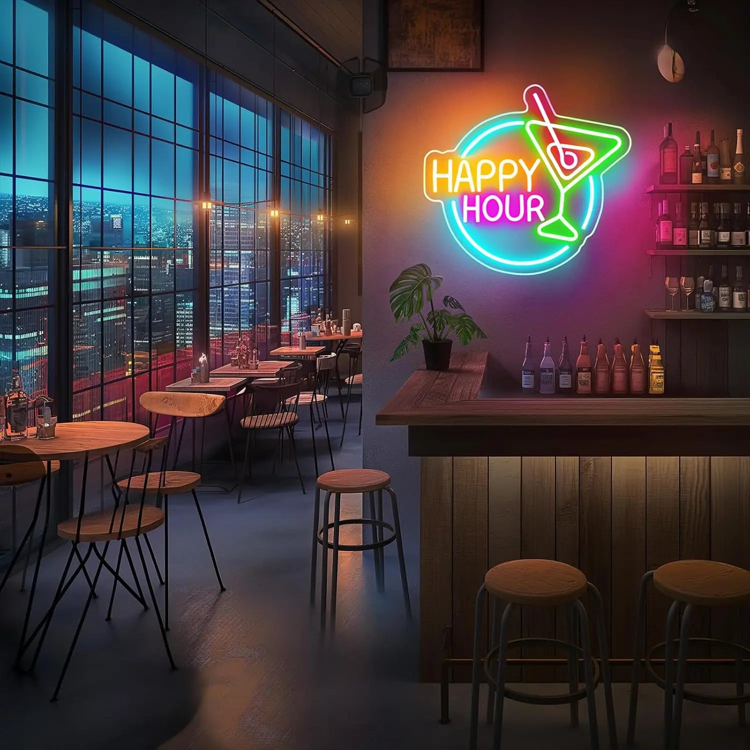 Happy Hour Dimmable LED Neon Novelty Sign, 5V USB Power Supply