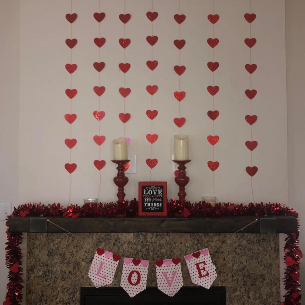 6/12pcs Red Hearts Hanging String Banner Garland