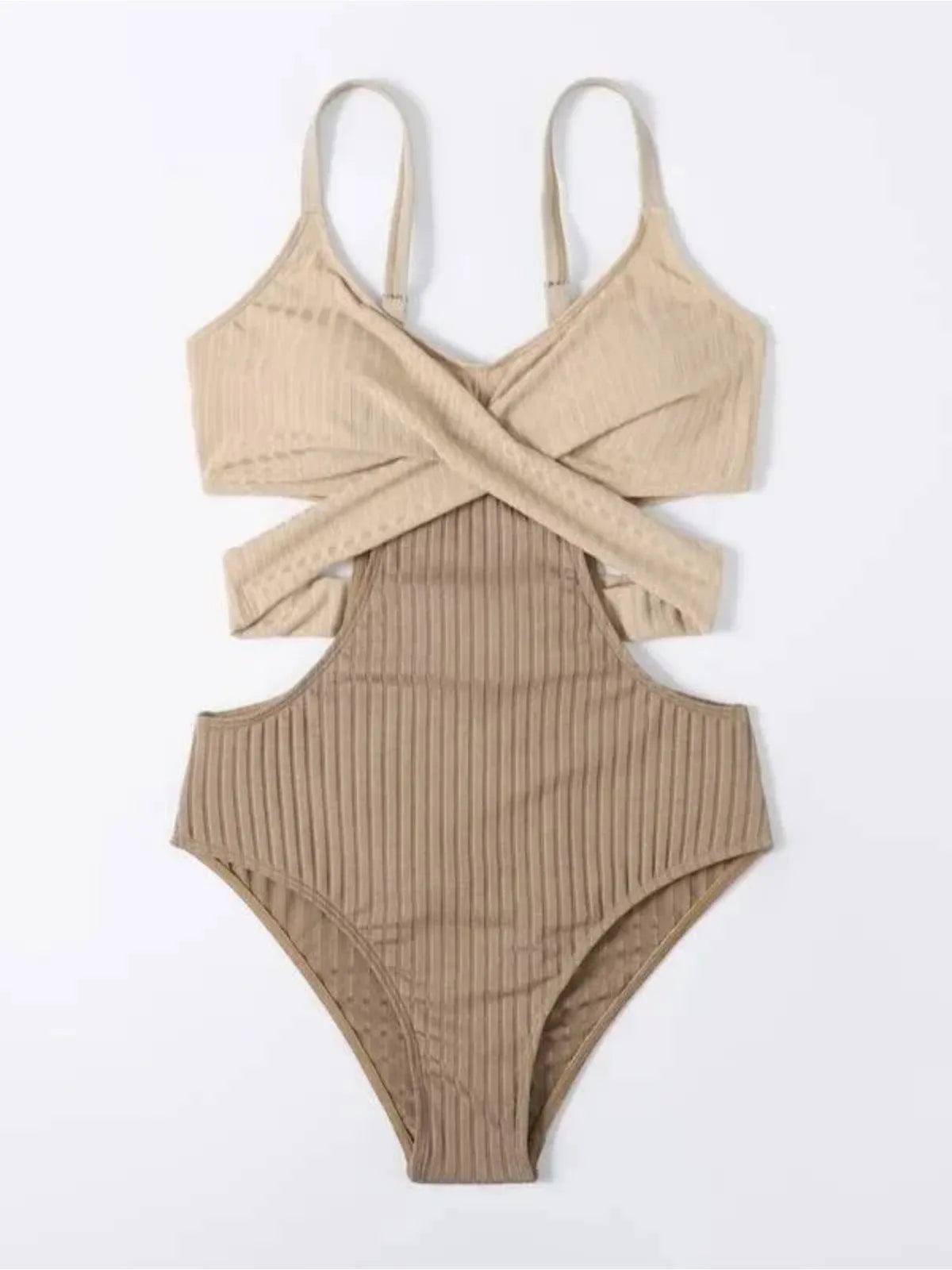 One Piece Women's Cut-Out Glamorous Beach Swimsuit in Cream & Khaki
