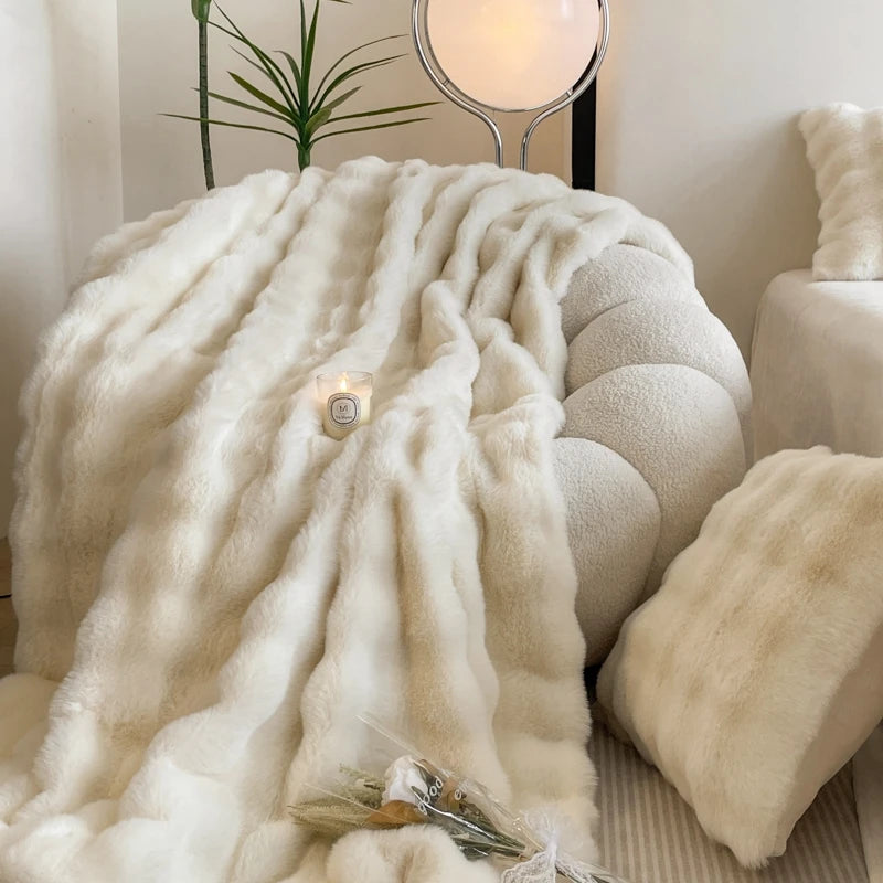 Faux Fur Plush Blanket for Winter Warmth & Style