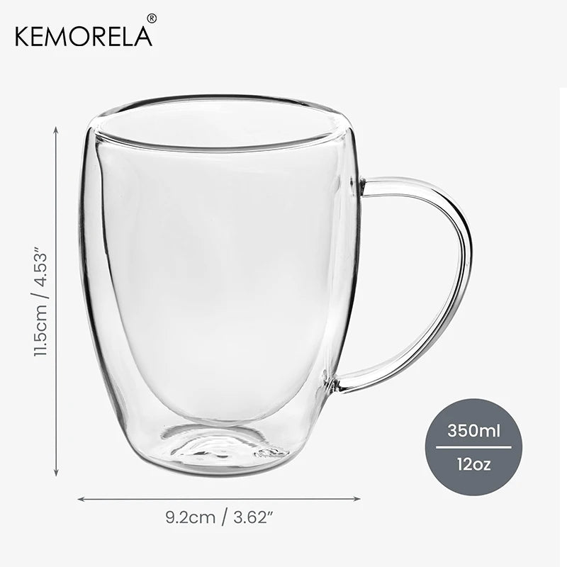 2/4/6PCS 350ML Double Wall Glass Coffee Mug With Handle