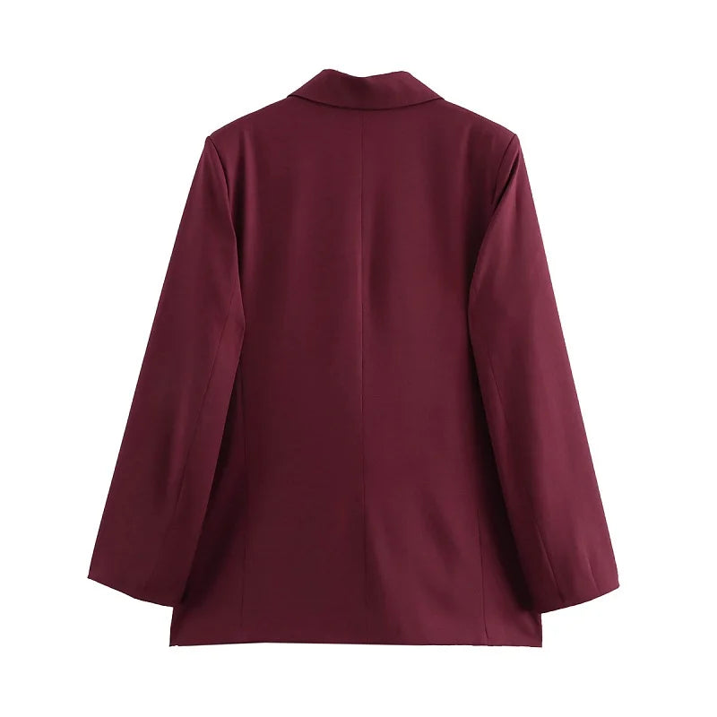 Women's Trending Oversized Double Breasted Blazer in Burgundy