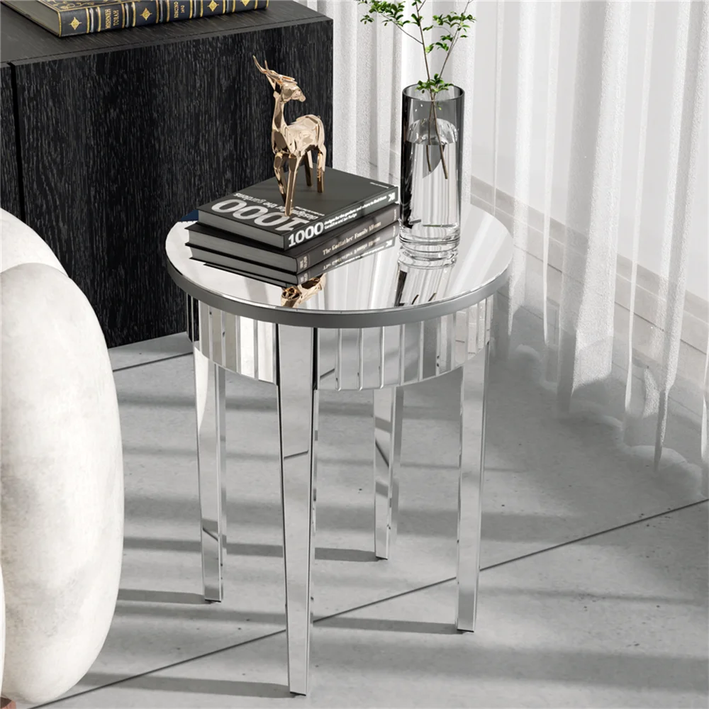 Modern Luxurious Silver Mirrored Side Table