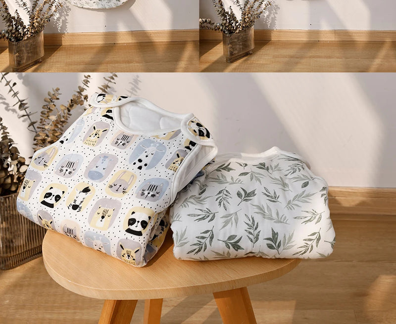 Newborn Baby Sleeping Bag Bamboo Cotton Warm Wearable Winter Print Vest Sleeveless Sleeping Sack