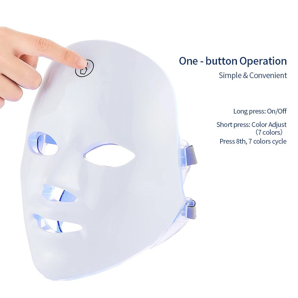 Wireless Rechargeable Facial LED Mask 7 Colours for Skin Rejuvenation & Tightening at Home