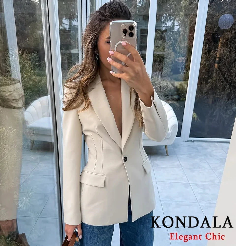 Women's Slim Fit Single Breast Trending Blazer available in Beige or Black