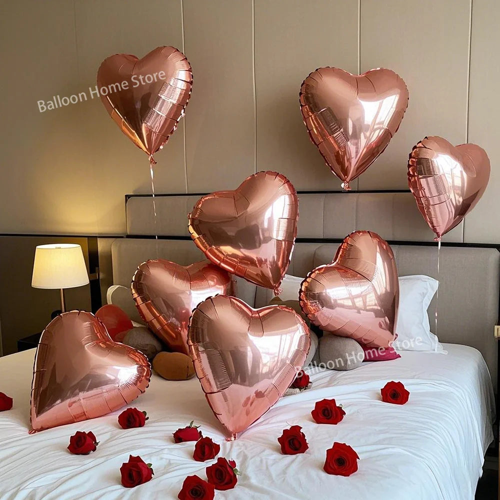5/10/20pcs Rose Gold Heart Foil Balloons