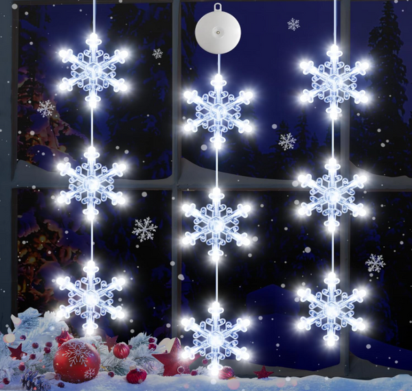 White LED Indoor Christmas Window Hanging Lights Decorations Snowflake Shaped