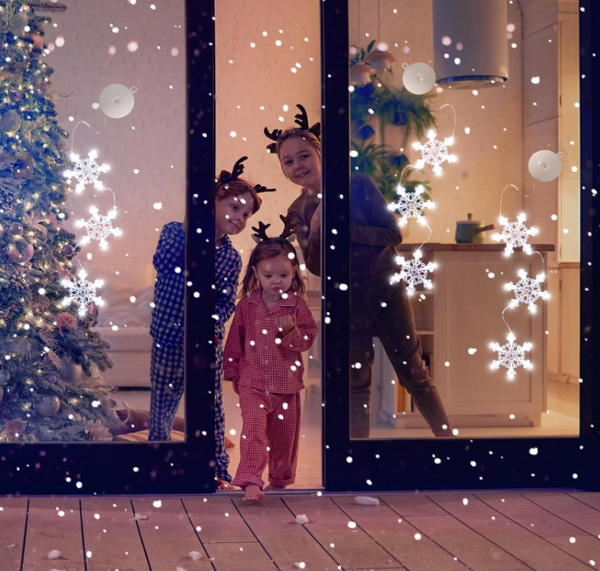 White LED Indoor Christmas Window Hanging Lights Decorations Snowflake Shaped