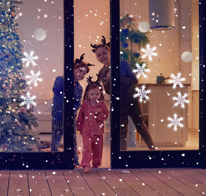 White LED Indoor Christmas Window Hanging Lights Decorations Snowflake Shaped