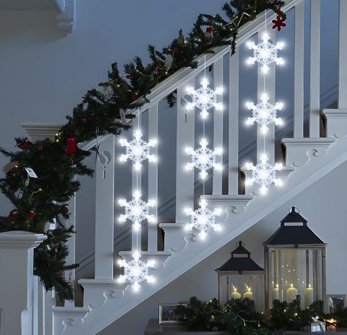 White LED Indoor Christmas Window Hanging Lights Decorations Snowflake Shaped
