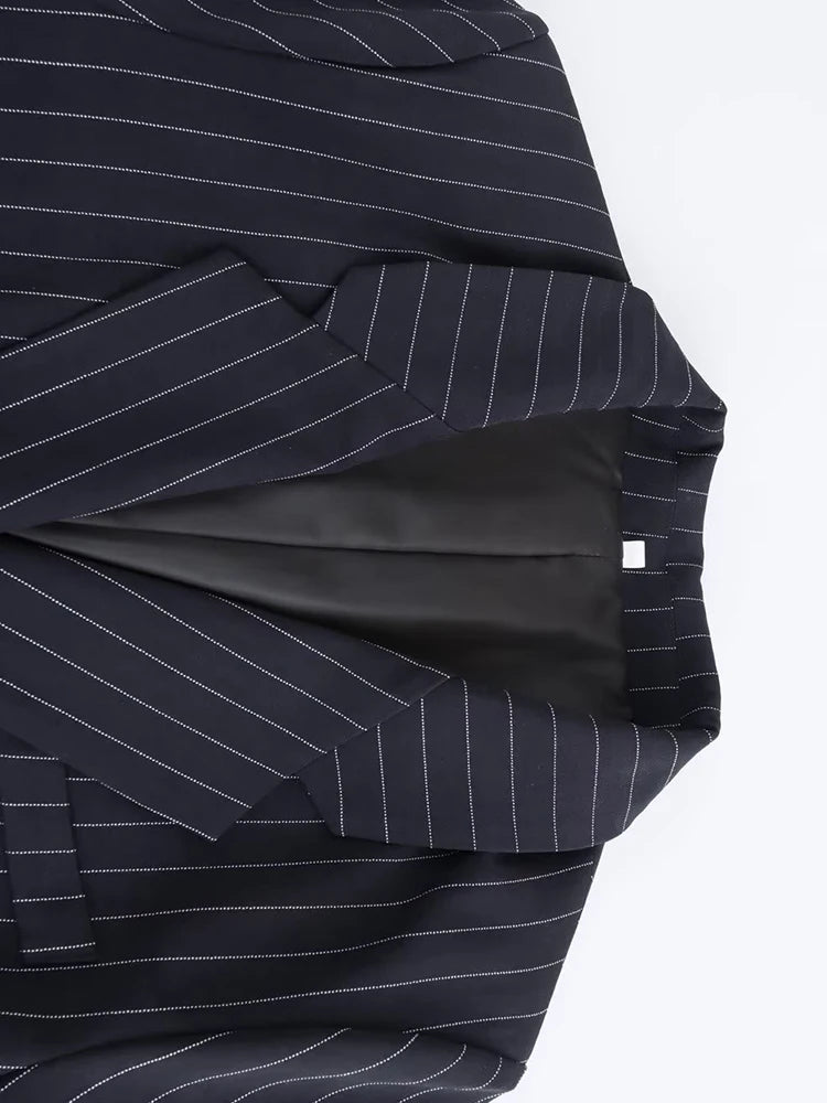 Navy Blue Pinstripe Single Breast Classic Women's Blazer