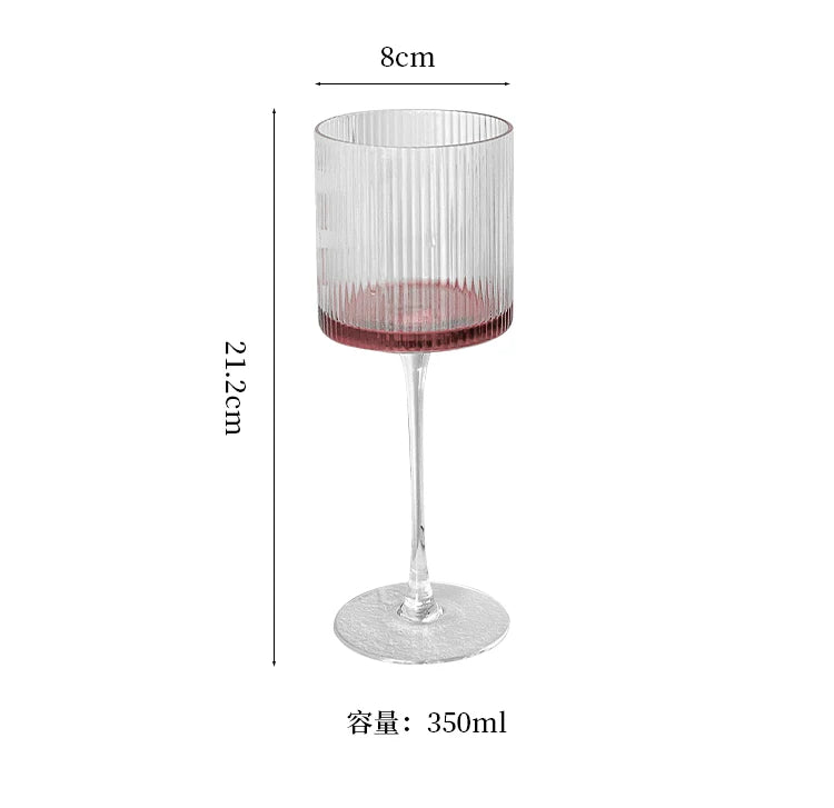 Elegant Ribbed Wine Glass Long Stem Unique Modern Shape
