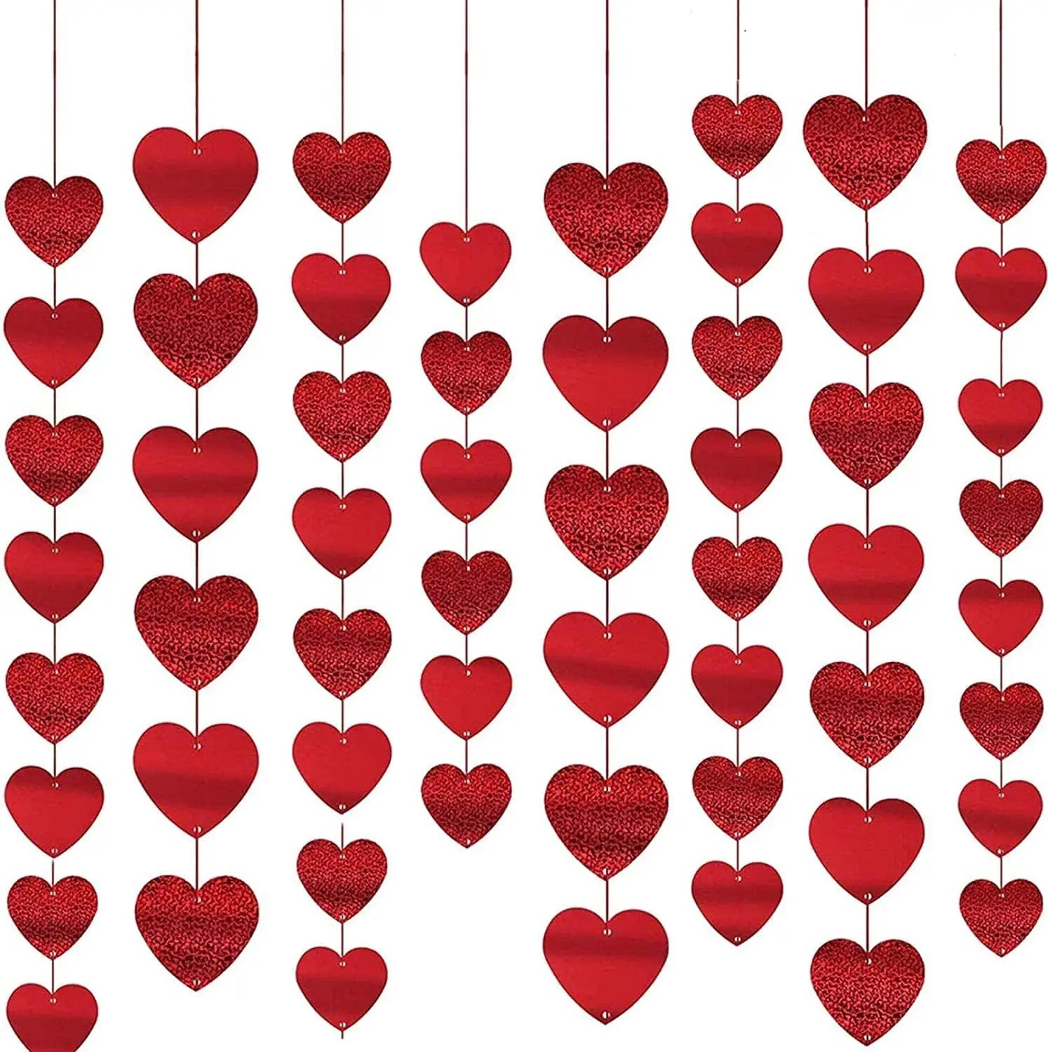 6/12pcs Red Hearts Hanging String Banner Garland