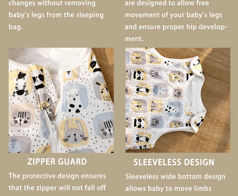 Newborn Baby Sleeping Bag Bamboo Cotton Warm Wearable Winter Print Vest Sleeveless Sleeping Sack