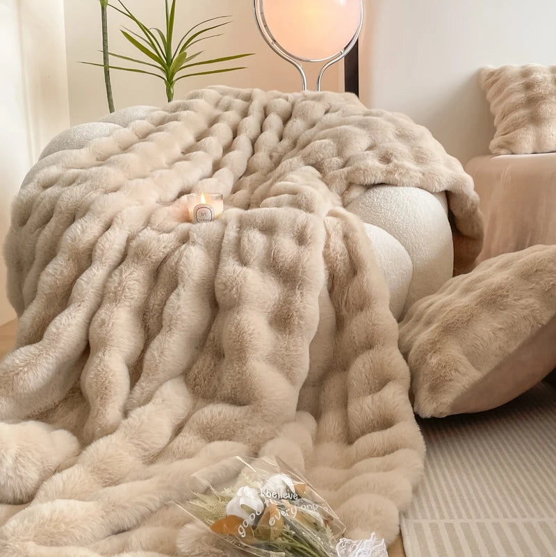 Faux Fur Plush Blanket for Winter Warmth & Style