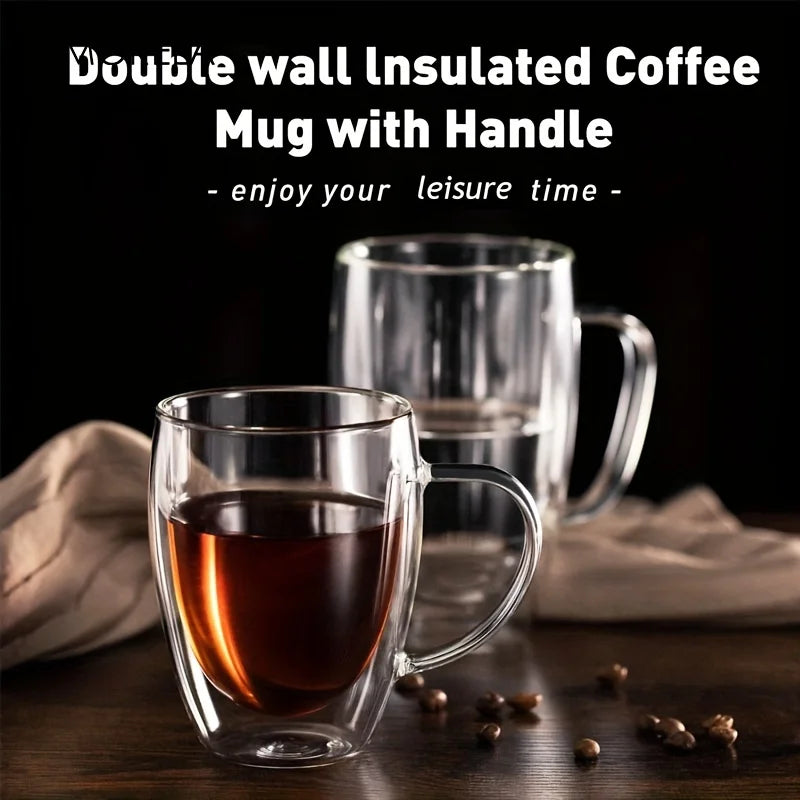 2/4/6PCS 350ML Double Wall Glass Coffee Mug With Handle