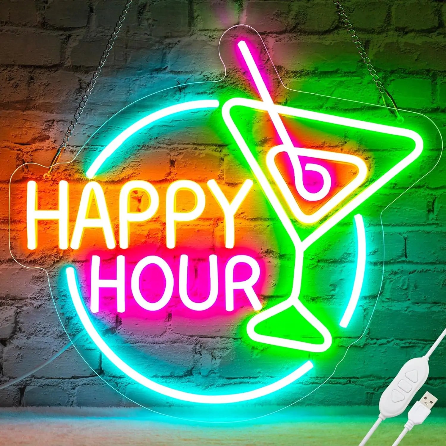 Happy Hour Dimmable LED Neon Novelty Sign, 5V USB Power Supply