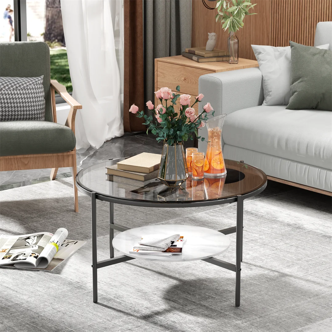 Modern 2-Tier Round Coffee Table in Brown or Black