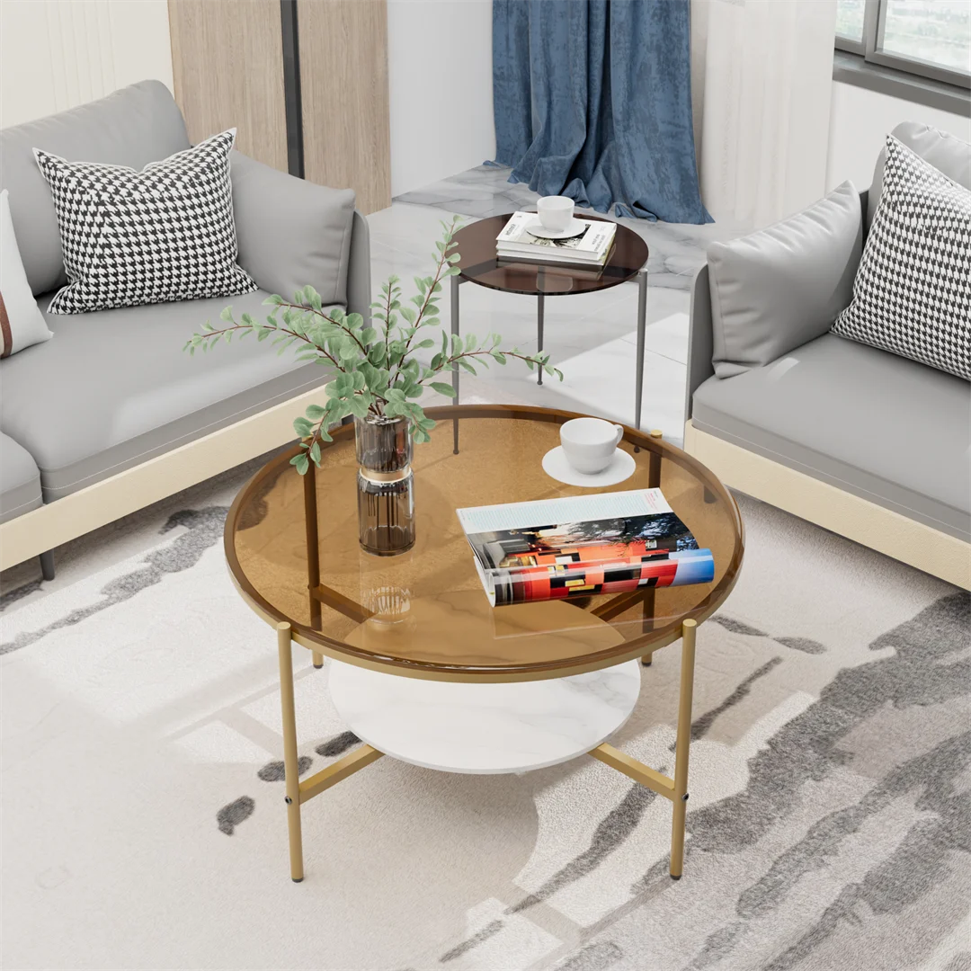 Modern 2-Tier Round Coffee Table in Brown or Black