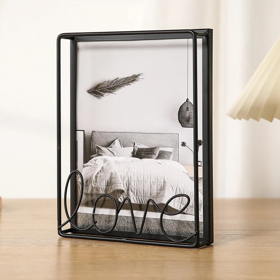 LOVE Metal Photo Frame Rectangular Tabletop 6/7/8 Inch Frame Size