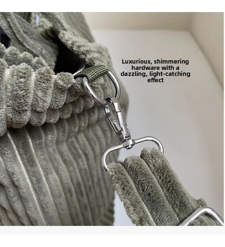 Large Capacity Striped Velvet Corduroy Tote Handbag