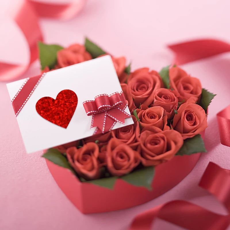 300Pcs/roll Sparkle Heart Stickers Red Love Scrapbooking