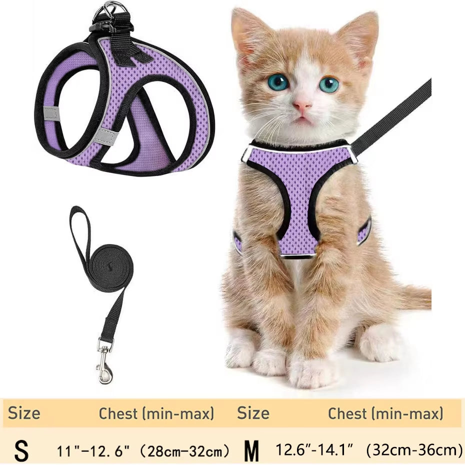 Cat Harness and Leash for Walking Escape Proof, Adjustable Kitten Vest Harness Reflective Soft Mesh Puppy Harness for Outdoor, C